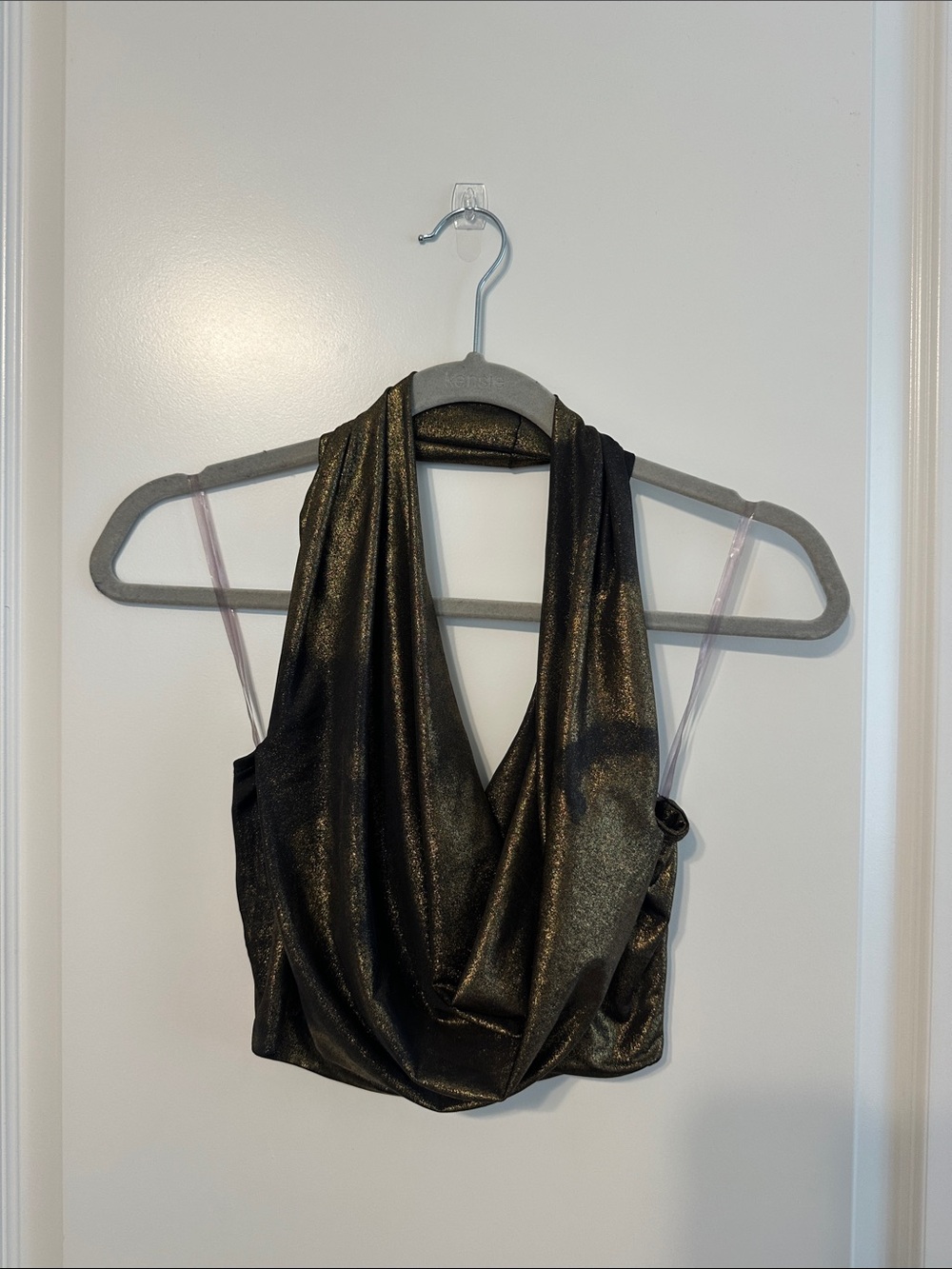 Windsor Metallic Black Drape Halter Tank